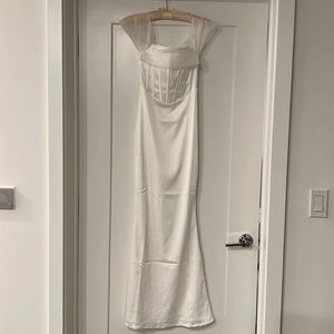 Everly Off Shoulder Organza Satin Maxi Dress Meshki